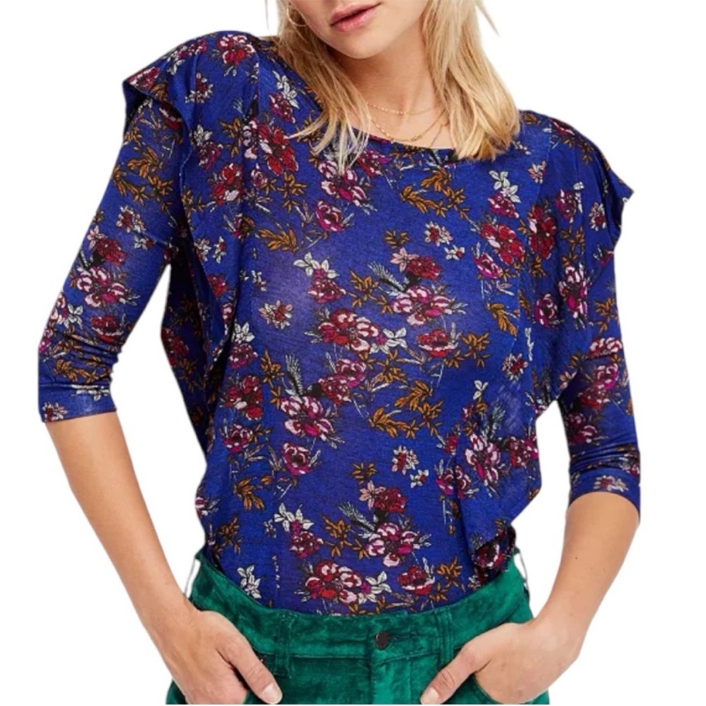 Free People Dock Street Ruffled floral print Top size small